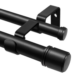 Double Curtain Rod 72 to 144 Inch, HOTOZON 1 Inch Heavy Duty Double Curtain Rods for Windows 60 to 140 Inches(5-11.6 ft), Telescoping Drapery Rod with Simple End Finials, Black