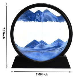 rysnwsu 3D Dynamic Sand Art Liquid Motion, Moving Sand Art Picture Round Glass 3D Deep Sea Sandscape in Motion Display Flowing Sand Painting Relaxing Desk Toys (Blue, 7'')