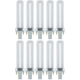 Sunlite 40501 PL7/SP41K Plugin U-Shaped Compact Fluorescent Lamp, 7 Watts, 360 Lumens, 4100K Cool White, 2-Pin (G23) Base, 10 Pack