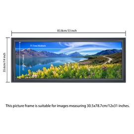 WOFFMX 12x31 Inch Posters Frame Solid Wood Black 12x31 Inch Picture Frame 12x31 Inch Panoramic Frame 12x31 Inch Photo Frame, including Hanging Hardware (Y23B1231)