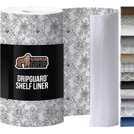 GORILLA GRIP DripGuard Shelf Liner, Non Adhesive Drawer and Kitchen Cabinet Protector, Slip Resistant BPA Free Smooth Surface Plastic Liners for Cabinets, Bathrooms, Closets, 17.5x120 Inch Floral Gray