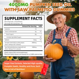 Pumpkin Seed Oil Gummies with Saw Palmetto, Organic Pumpkin Seed Oil Supplement for Hair Growth & Skin Health, High Pure Extract for Women Men, Raspberry Flavor, 60 Count