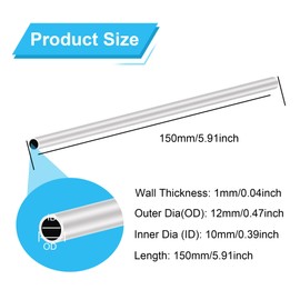 LAVMHAB 6063 Aluminium Round Tube 12 mm x 10 mm 1.0 mm Wall Thickness 150 mm Length Round Aluminium Tubes Straight Pipes (Pack of 2)