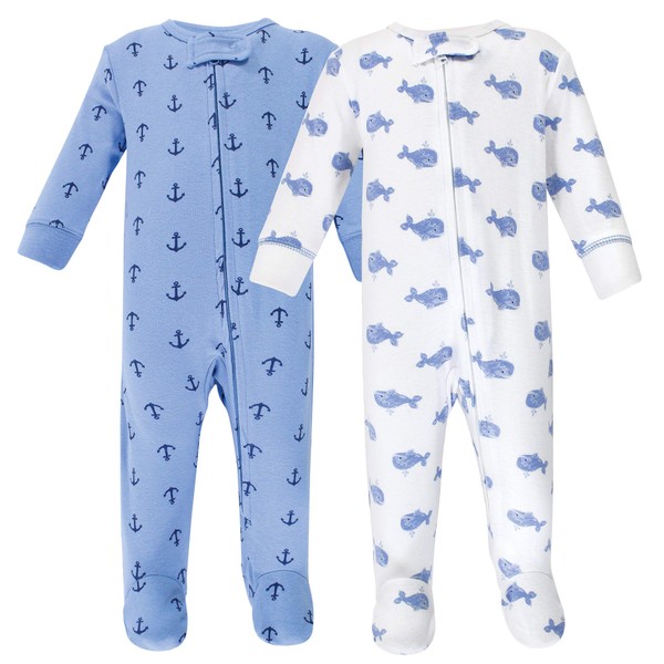 Hudson Baby Unisex Baby Cotton Sleep and Play, Blue Whales,