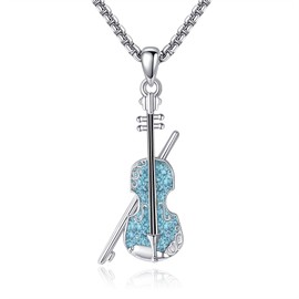 CUPENDA Violin Necklace 925 Sterling Silver Turquoise Violin Pendant Necklace Music Lovers Jewellery for Women