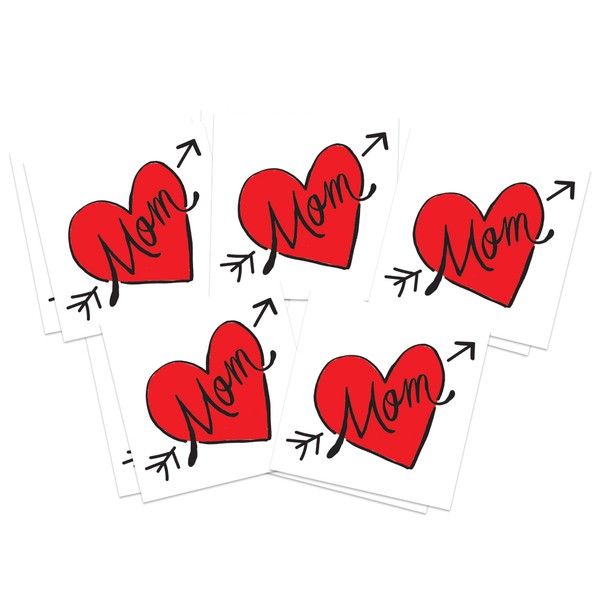 Contemporary Mom Heart Temporary Tattoo | 10 Pack | Skin Safe | MADE IN THE USA | Removable