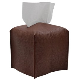 Livelab Tissue Box Cover, Square Decorative PU Leather Tissue Box Holder Modern Tissue Case Facial Paper Organizer Dispenser for Bathroom, Vanity Countertop, Night Stands, Desk 5X5X5'' | Dark Brown