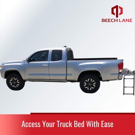Beech Lane Pickup Truck Tailgate Ladder - Universal Fit, Stainless Steel Self Drilling Hex Screws for Easy Install, Durable Aluminum Step Grip Plates, and Sturdy Rubber Ladder Feet