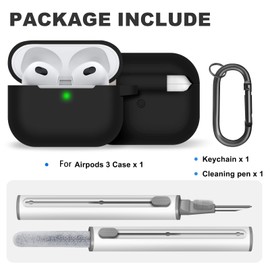 Woyinger for AirPods 3 Case Cover,Come with Cleaner Kit,Soft Skin Silicone Case Cover with Keychain,Full Protective Case for Men and Women,Compatible with AirPods 3rd Generation Case,Black