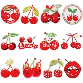 12 Pcs Cherry Patches Iron On Fruit Embroidered Applique DIY Sewing Repair Decorative Patch for Women Girls Clothes Hats Backpack Jackets