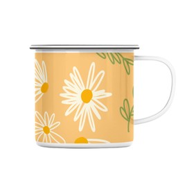 Fabulous Emaillierter Metallbecher 284ml Minimalistisches Margeritenmuster Gelb Print Floral Natur Pastell