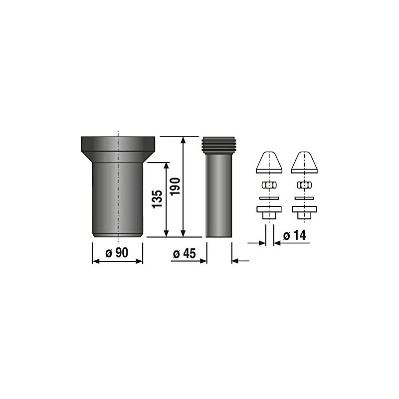 190mm Long Black Straight Soil Pipe Wc Toilet Waste Water