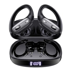 LEEMC Auriculares inalámbricos, auriculares Bluetooth 5.4, 80 horas de reproducción con ganchos para deportes, cancelación de ruido, pantalla LED, aur