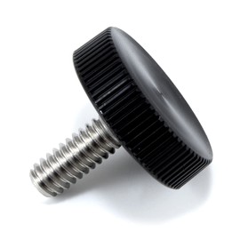 1/4"-20 x 5/8" Thumb Screw Stainless Steel - Black Knurled Round Plastic Oversized Knob - Standard/Coarse Thread Thumbscrew - Length: 0.625" - Proudly Built in USA - Package of (25)