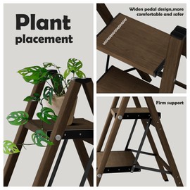 Taranta 2 Step Ladder,Aluminum Lightweight Folding 2 Step Stool with Anti-Slip Wide Pedal,330lbs Capacity Step Ladder for Household,Kitchen,Office - Walnut