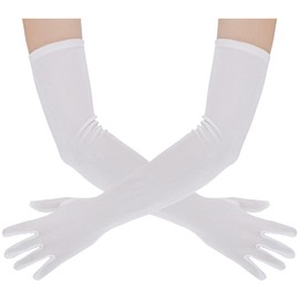 Lystaii Women Long Velvet Gloves for Women Elbow Length 1920s Opera Costume Flapper Evening Banquet Party (White)