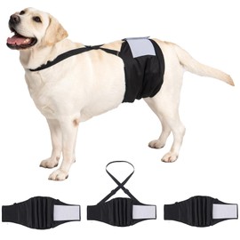 3 Pack Avont Dog Belly Bands Diapers Male with 1 Detachable Suspender, Reusable Washable Boy Doggie Pee Wraps with Harness, Separable Shoulder Strap Escape Proof & Non-Slip -3 Black 2XL