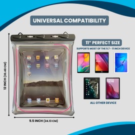 VOS Universal Waterproof Case, Dry Bag Pouch for Tablets up to 11 inch (Pink)