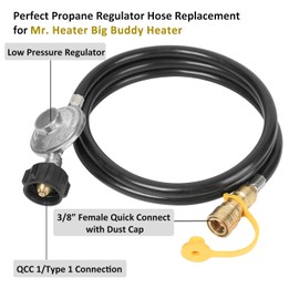 ATKKE 6 Feet Propane Hose with Regulator, 3/8” Female Quick Connect Disconnect x QCC1 Propane Tank for Indoor Outdoor Heater Generator Gas Grill and Fire Pit