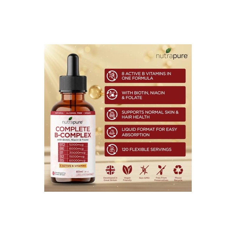 Complete B Complex Liquid Drops | 60ml | with Biotin,