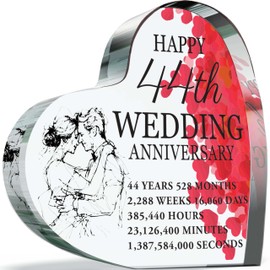 44th Anniversary Plaque Gifts for Wife Husband - Happy 44th Wedding Anniversary - I Love You Romantic Acrylic Heart Gift For Women Men, 100mm x 100mm Present For Couples Forty-Fourth Anniversaries