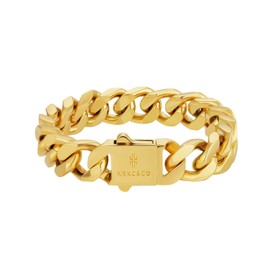 KRKC&CO Men’s Cuban Bracelet, 8 / 10 / 12 / 14 mm, 18K Gold / White Gold-Plated, Curb Chain, Cuban Link Bracelet, Stainless Steel, Cuban Chains, Hip Hop Bracelet for Men and Boys, Stainless Steel
