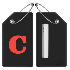 Gostwo 2 Pack Silicone Luggage Tags for Suitcases, 26 Initial Letter Baggage Labels Handbag School Bag Suitcase Instrument Tag with Stainless Steel Loop(Black)(Letter C)
