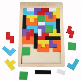 ANCLLO Tangram wooden puzzle with colourful 3D Russian blocks