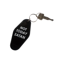Guacamole Vintage Motel Keychains – Movie & TV-Inspired Tags – Collectible Keychain with Metal Ring – Horror, Comedy & Cult Classic Designs (Not Today Satan - Black with White Font)