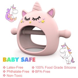Teething Toys for Babies 6-12 Months, Tinabless Unicorn Never Drop Silicone Teether Designed for Babies 0-6 Months, Car Seat Toy for New Born, Natural Organic Baby Teether for Boys&Girls, Pink