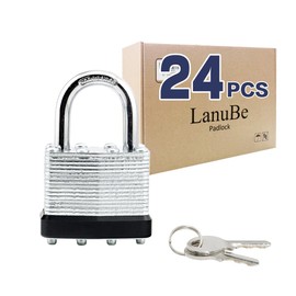 LanuBe Lock Laminated keyed Padlock (1-9/16", 40mm), keyed Alike Locks, Normal Shackle,Marked Black Plastic Hoop, Pack of 24