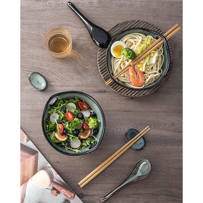 UNICASA Japanese Ramen Bowl Set with Chopsticks, Spoons and Rests,