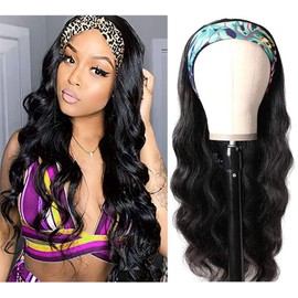 Feibin Headband Wig Human Hair Wigs for Black Women Human Hair Headband Wig Body Wave 18 Inch Wear and Go Wigs Glueless Human Hair Wig Machine Made None Lace Front Wig Natural Black Color 150% Density Mothers Day Gifts