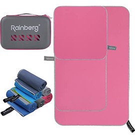 Rainberg 3PK Microfibre Towel, Perfect Sports Towel, Travel Towel, Swimming Towel and Beach Towel, Fast Drying, Super Absorbent, Ultra Compact, Great for Camping, Gym, Beach and Swimming (Pink)