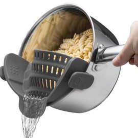 Kitchen Gizmo Kitchen Gizmo Snap N' Strain - Silicone Pasta Strainer Clip-On for Pots and Pans - Heat Resistant Colander for Vegetables and Noodles - Kitchen Gadgets for Cooking - Space-Saving Design - Grey