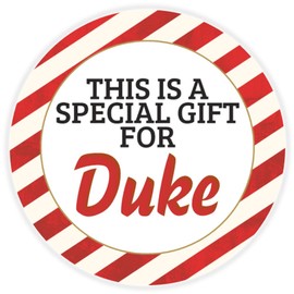 This is a Gift for Duke - 3 Pack Circle Stickers 3 Inch - Candy Cane Merry Christmas Gift Tag Present Tree Holiday Custom Name Santa Claus
