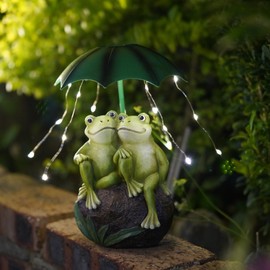 Pipilily Frogs Garden Outdoor Decor Statue, Resin Solar Frog Umbrella Pond Statues LED Cute Animal Sculpture Lights, Ideal Ornament for Yard Lawn Patio, Gardening Decoration (Flog)
