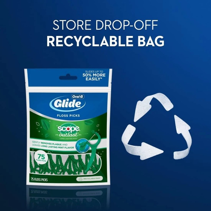 75 Ct Oral-B Complete Glide Floss Picks Plus Scope Outlast
