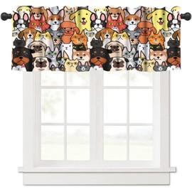 Yearn Jear Funny Dog Cats Valance Curtains for Windows,Funny Animals Dog Lovers Gift Kitchen Curtains Window Treatments, Farmhouse Short Window Valances for Bedroom Bathroom 54"x18"