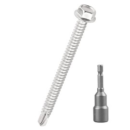 #12 x 3 Hex Washer Head Self Drilling Screws (50 pcs), 410 Stainless Steel Flanged Hex Sheet Metal Screws Tek Screws, Quick Self Tapping, Fayeploo