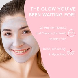 LAIKOU Face Mask Skincare Set, 24 Pcs Pamper Gifts for Women, 3 x Face Masks, 5 x Sleeping Masks, 6 x Mud Masks, 4 x Face Creams, 4 x Eye & 2 x Lip Masks, Care Package Gift Sets for Her Teenage Girls