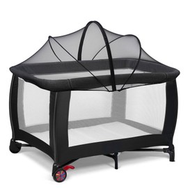 Travel Crib Tent, Pack and Play Mosquito Net Cover with 2-Way Zipper for Playpen Black