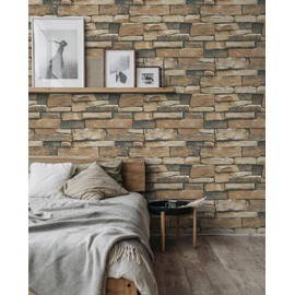Timeet Brick Peel and Stick Wallpaper Brick Contact Paper Waterproof 17.7"×118.1" Stone Wall Paper Self-Adhesive Backsplash Decorative Wallpaper Wall Covering