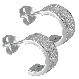 Vinani Women's Ear Studs Creoles Zirconia White Shiny Sterling Silver 925 Earrings CHZ