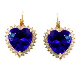 Navachi 18k Gold Plated Royal Blue Heart Shaped Zircon Crystal Leverback Az2828 Earrings