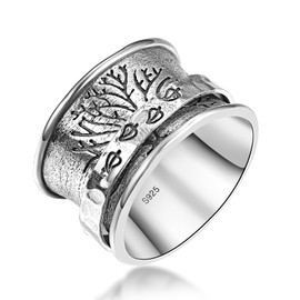 Bonlavie Tree of Life Spinner Ring 925 Sterling Silver Fidget Rings for Women Anxiety Relief Ring Band Comfort Fit Size L1/2