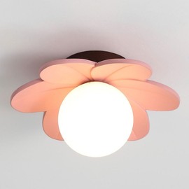 YHAIL Flower Semi Flush Mount Ceiling Light Modern Ceiling Light with Glass Ball Hallway Ceiling Lamps Pink Flower Wall Lamp Nordic Macaron Color Ceiling Lamp for Kid Room,Entrance,Bedroom