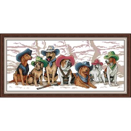 Qeerysew Cross Stitch Kits Stamped Full Range of Embroidery Starter Kits for Beginners DIY- Printed Kits Hound Family(Printed) 11CT27.2x13.8inches