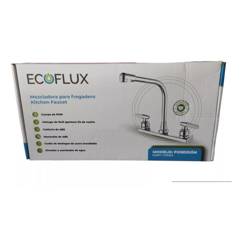 EcoFlux Mezcladora Para Fregadero Plata 1/4 Devuelta Ecoflux Acabado Cromado