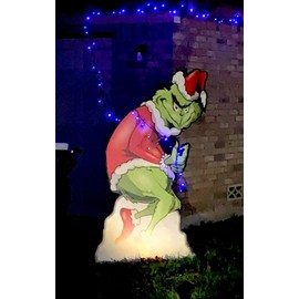 4ft Facing Left Grinch yard Lawn Signs Set 3 pcs Max & Cindy Included!